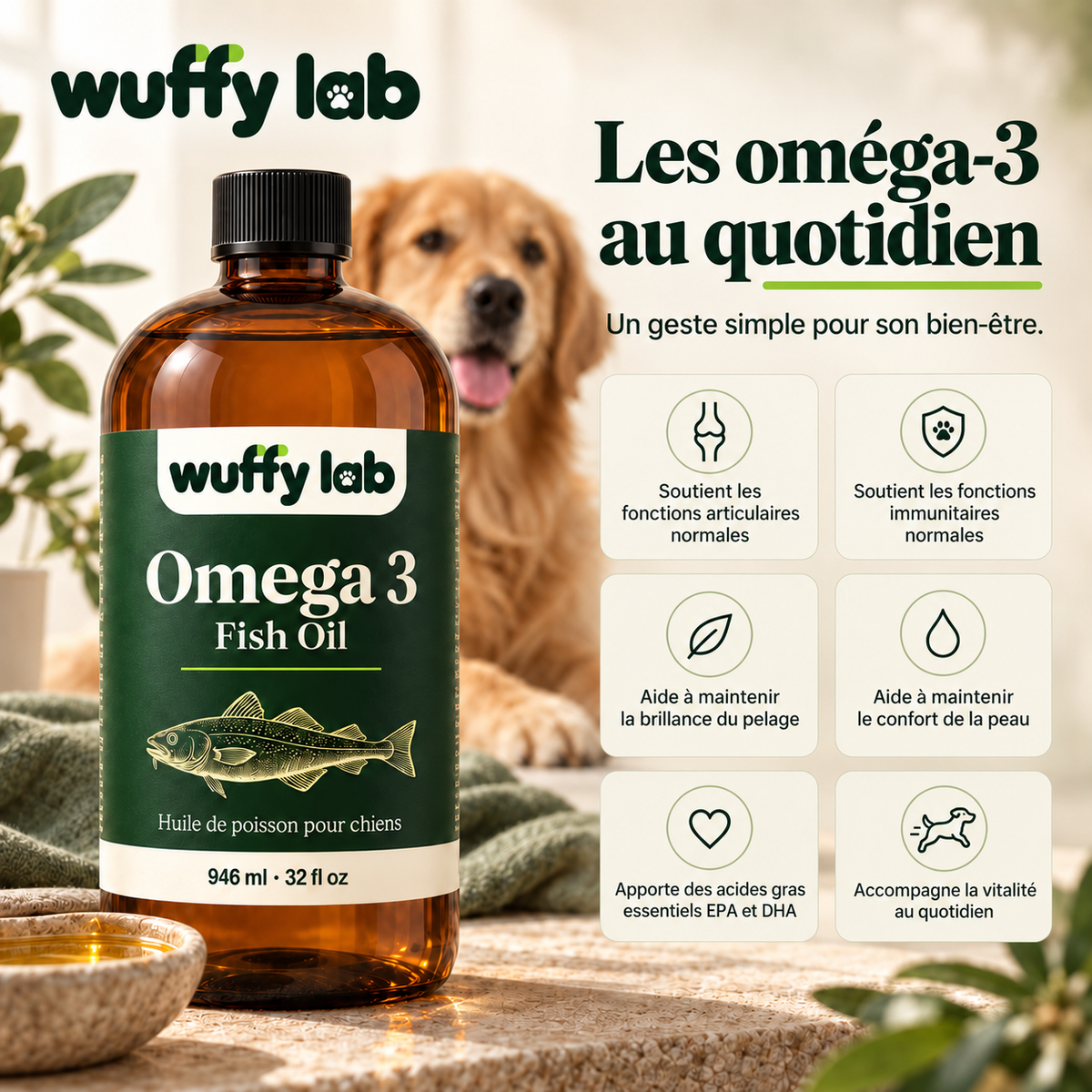WuffyLab Oméga 3 — Huile de poisson