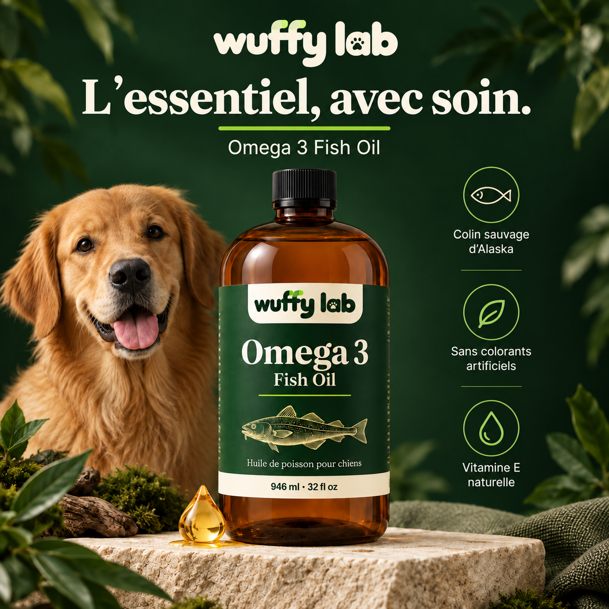 WuffyLab Oméga 3 — Huile de poisson