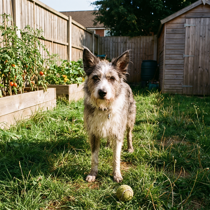 Croisé border collie dans un jardin
