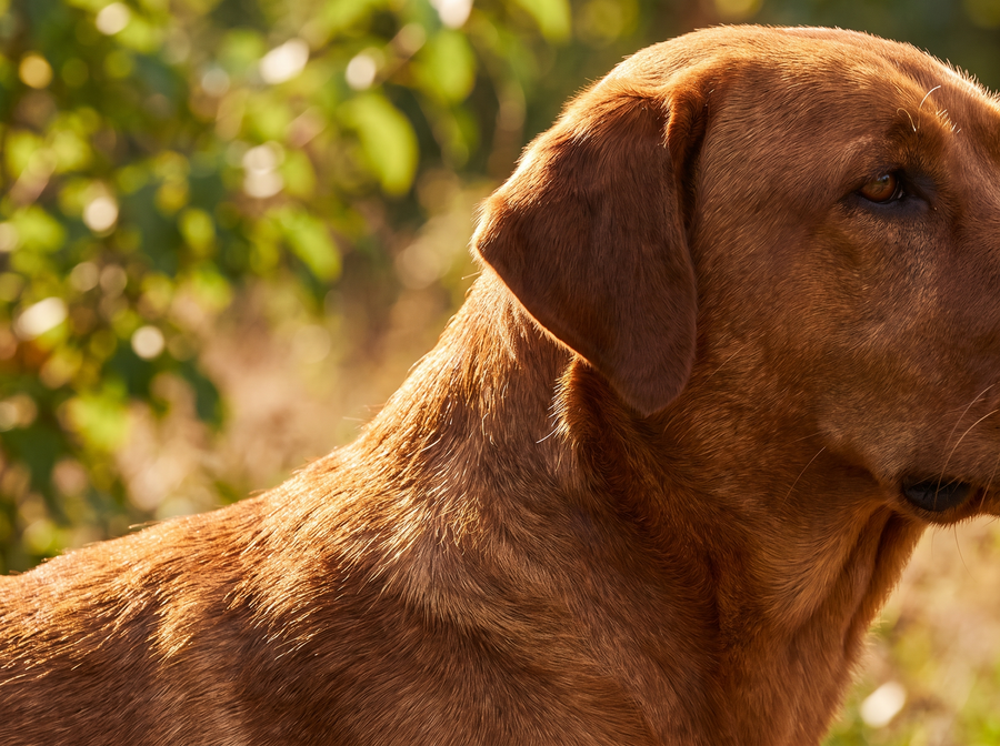 Gros plan sur le pelage brillant d’un chien à contre-jour