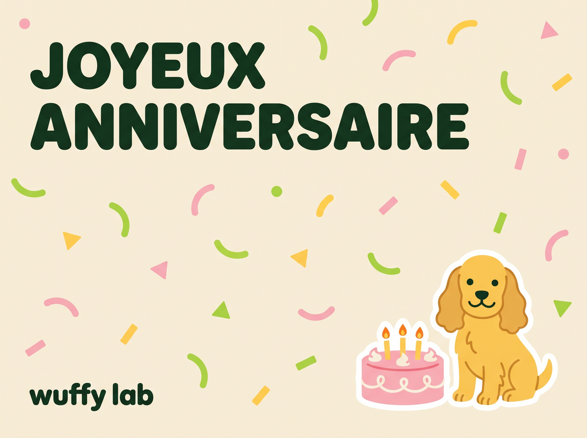 Carte cadeau Joyeux anniversaire — cocker et gâteau