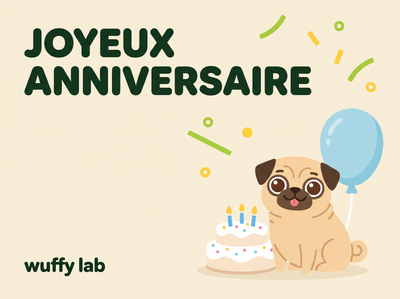 Carte cadeau Joyeux anniversaire — carlin et gâteau