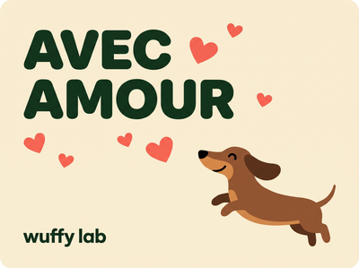Carte cadeau Avec amour — teckel et cœurs