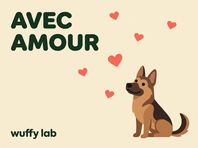 Carte cadeau Avec amour — berger allemand et cœurs